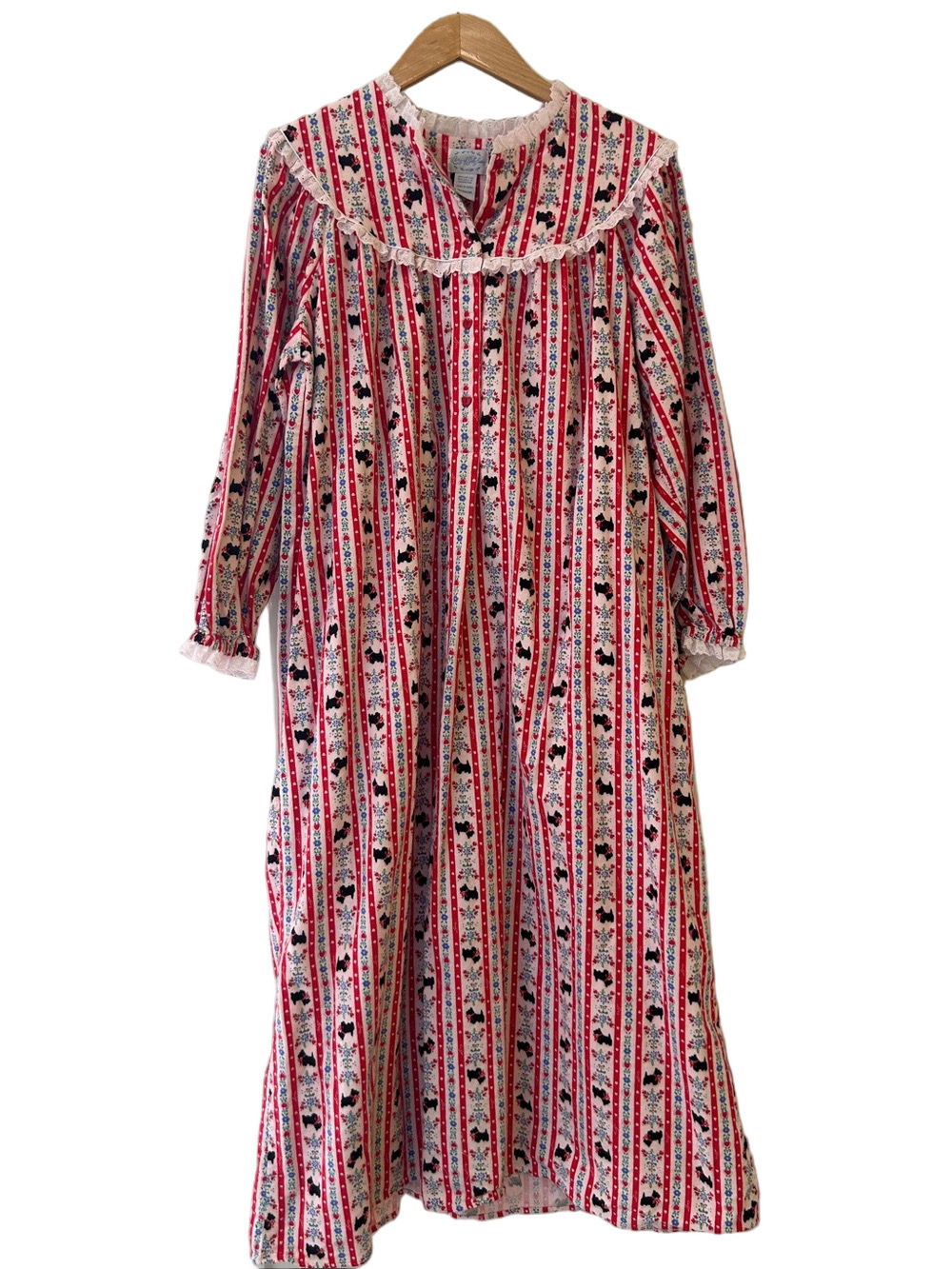 Lanz  of Salzburg Flannel Nightgown Scottie Dog Print Cottagecore Sleepwear Med